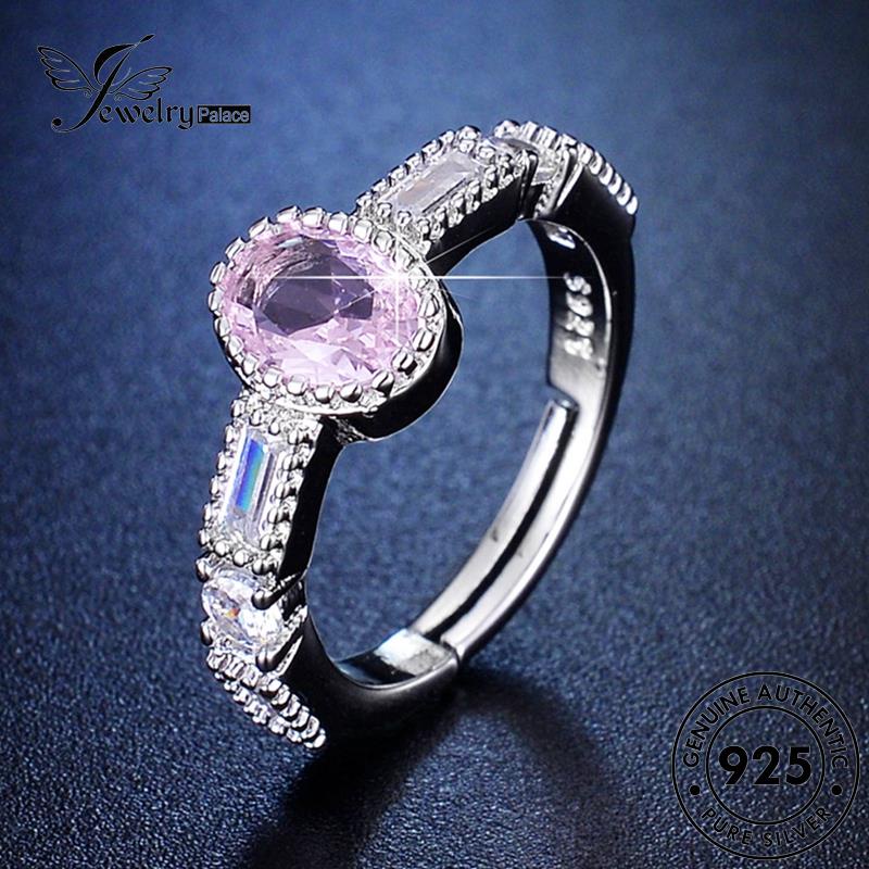 Jewelrypalace Perak Asli Wanita Cincin Temperamen Pink Kristal Oval925 Berlian R7