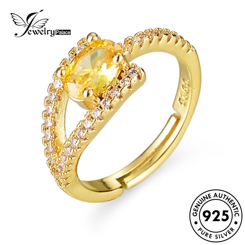 Tempat Perhiasan Wanita Cincin Oval Simple Perak Citrine Asli925 Gold R68