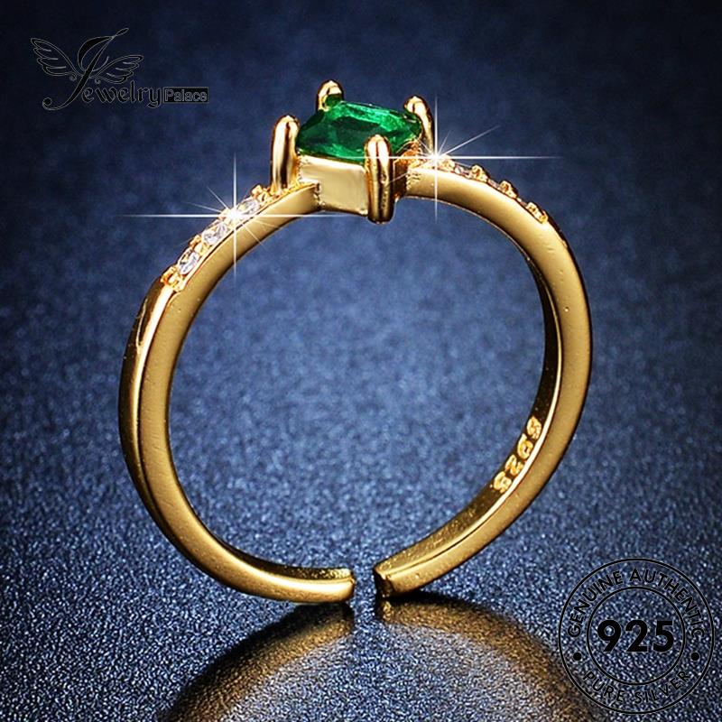 Tempat Perhiasan925 Cincin Emerald Square Simple Emas Wanita Perak Asli R52