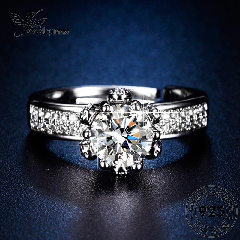 Jewelrypalace Cincin Perak Berlian Fashion925 Wanita Moissanite Asli Mahkota R131