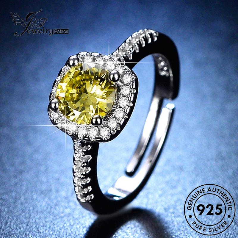 Perhiasantempat Wanita Kepribadian Perak Persegi Asli Rings Citrine925 R140