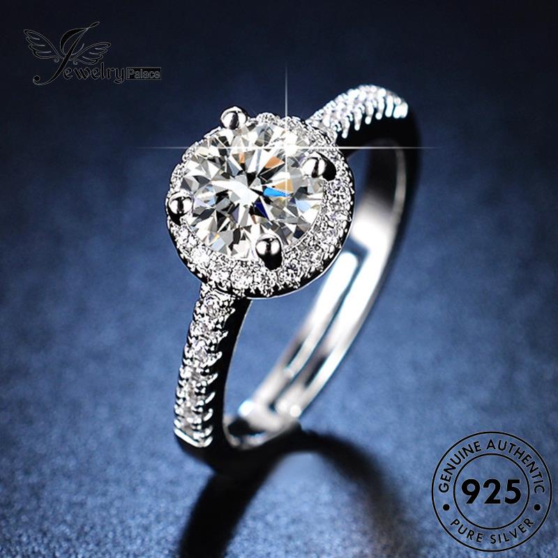 Jewelrypalace Berlian Wanita Moissanite Cincin Bulat925 Kepribadian Perak Asli R408