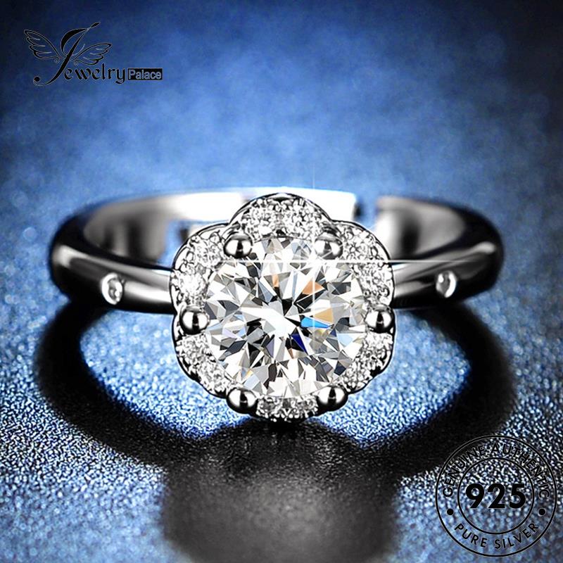 Jewelrypalace 925wanita Berlian Perak Enam Cakar Bunga Asli Moissanite Rings Klasik R428