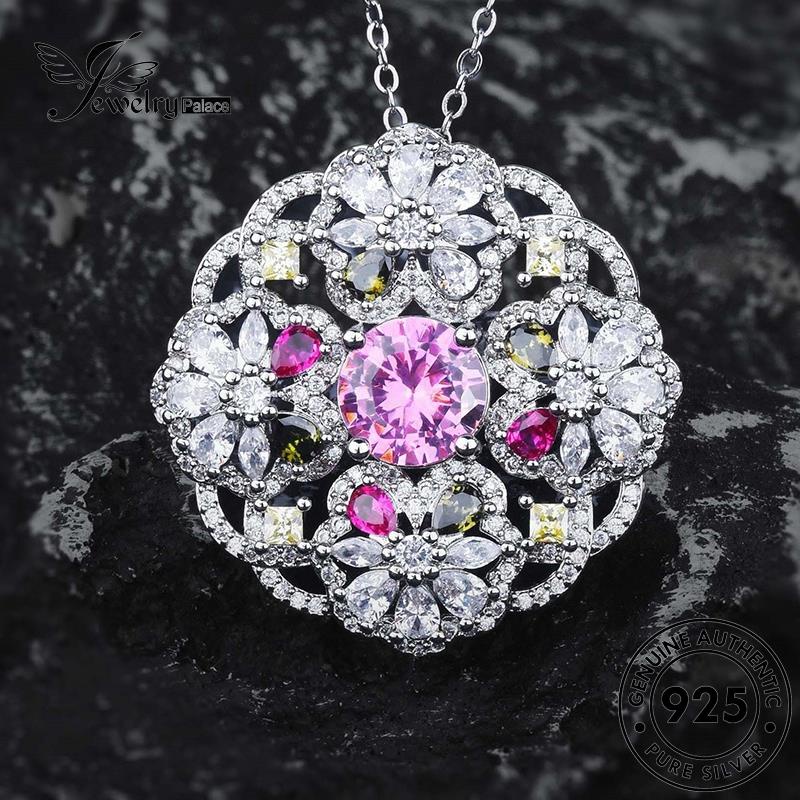 Jewelrypalace Berlian Kreatif925 Perak Bunga Pink Asli Kalung Kristal Wanita N1600