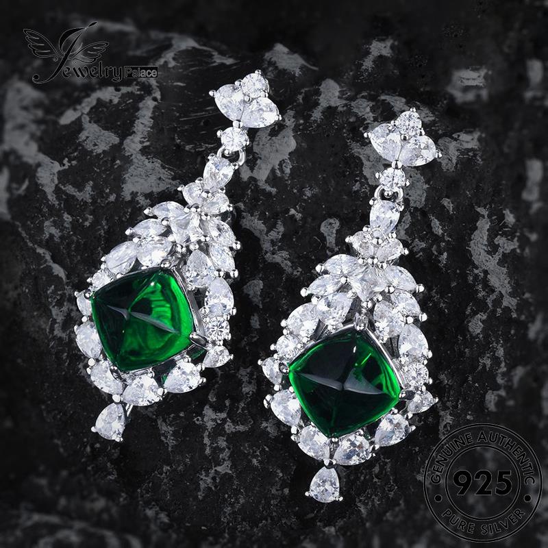 Jewelrypalace Anting925 Asli Bentuk Pir Wanita Perak Emerald Stud E1319