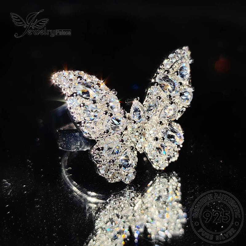 JEWELRYPALACE Silver Kawin Cincin Silver Perhiasan Aksesori Nikah 925 Murni Sweet Diamond Perak Moissanite Original Wanita Asli Butterfly korea Sterling R2604