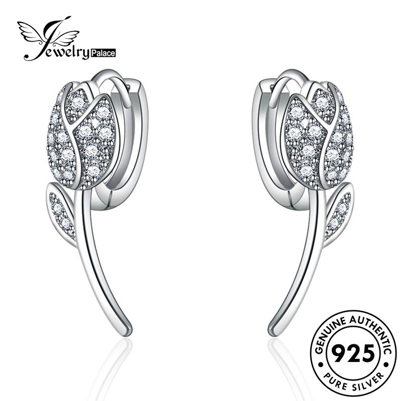 Jewelrypalace Anting Wanita Berlian Hoop Moissanite Asli Mawar Emas Perak925 E740