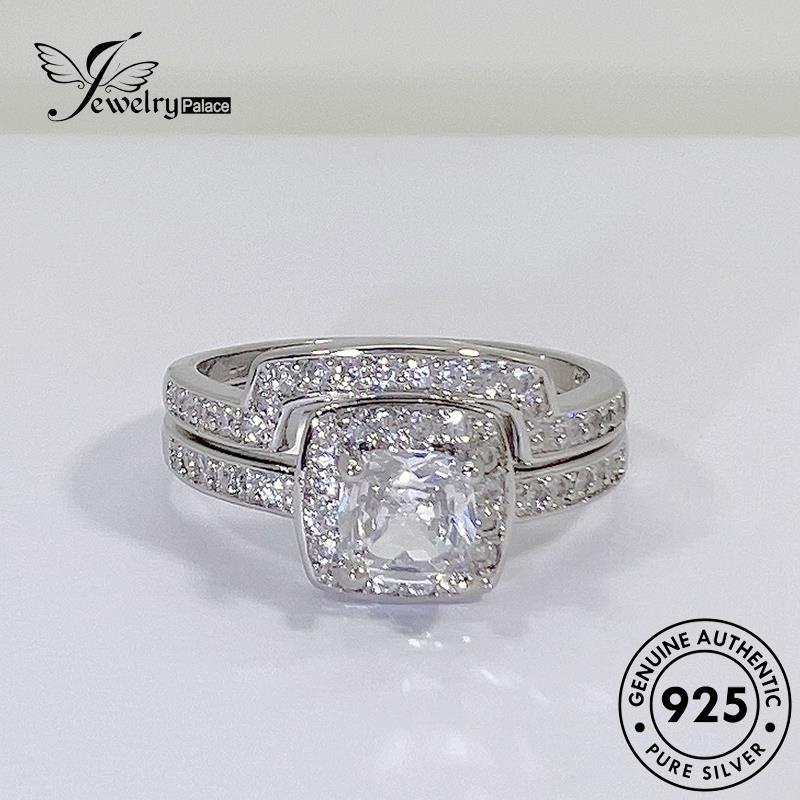 Jewelrypalace Cincin Asli Moissanite Perak Berlian Kotak925 Couple R1777