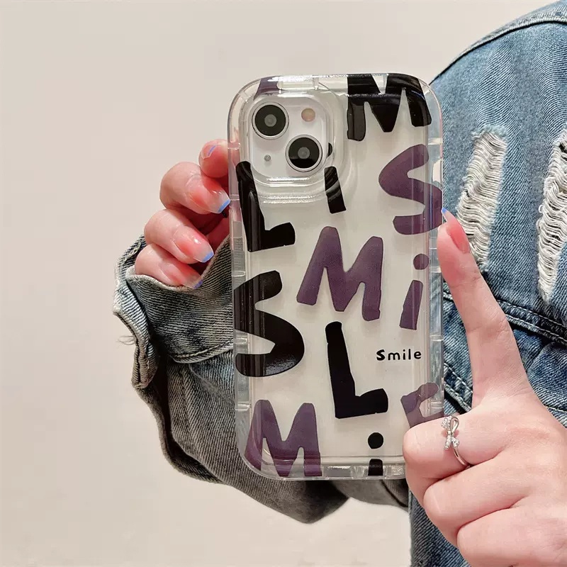 IPHONE Ins Fashion Graffiti Huruf Telepon Case Kompatibel Untuk Iphone11 13 14 12 Pro Max6 6S 7 8 Plus XR X XS MAX 7plus 8plus Shockproof Airbag Lembut TPU Anti Jatuh Bening Penutup Belakang