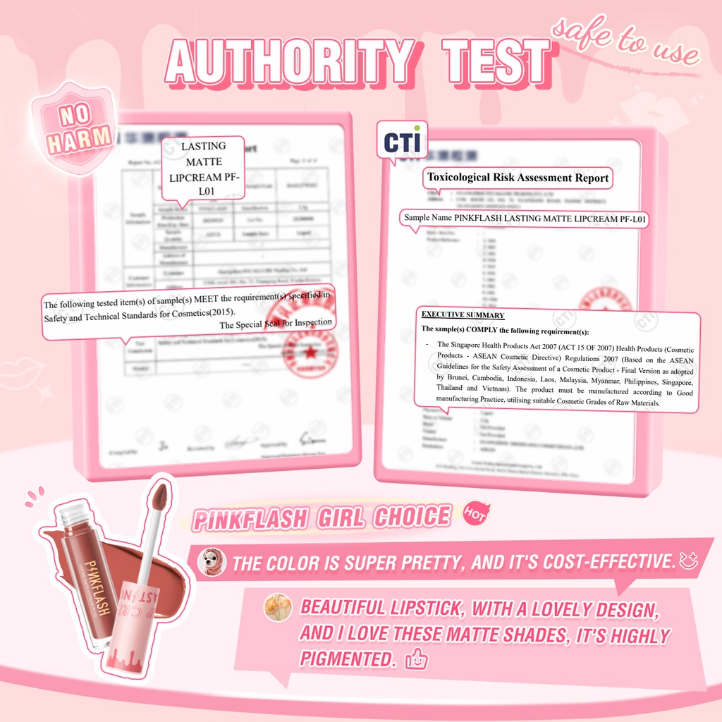 PINKFLASH Matte Lipstik Lembut Tahan Lama Pelembab Pigmentasi Tinggi 21 Colors