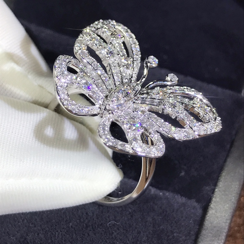 Goldkingdom Aksesoris Perhiasan Fashion Ready Stock Zirkon Busur Bertabur Cincin Berlian, Cincin Pertunangan Mewah Untuk Selebriti Di Perak Sterling