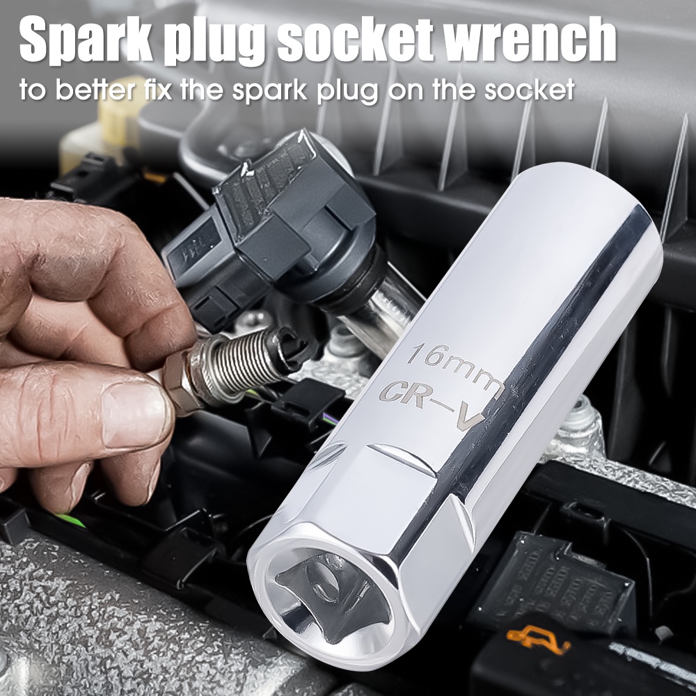 1pc Universal14 /16mm Drive Spark Plug Socket Set3Per8Inch 12titik Baja Kunci Sok Busi Magnet Shrapnel Pembuka Busi Alat Perbaikan Mesin Mobil