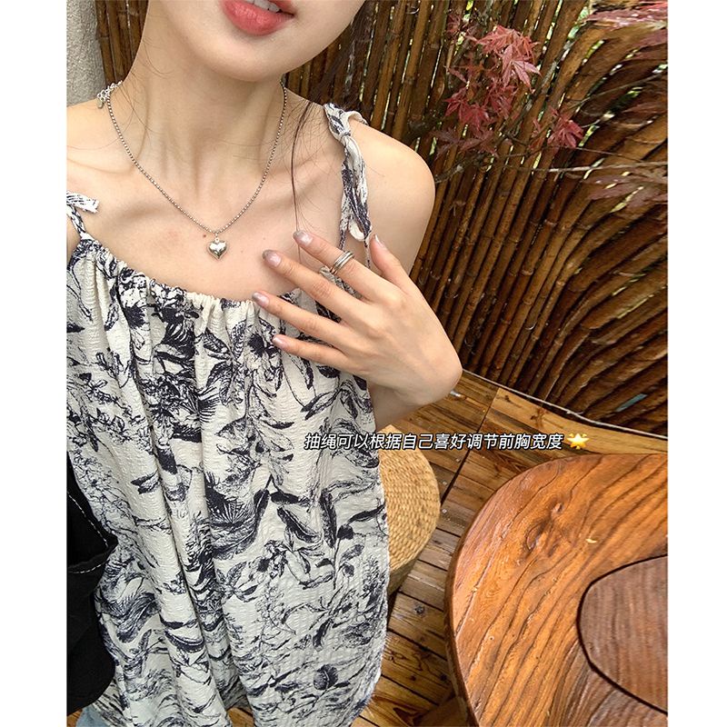 Gaya cina ceruk retro pencetakan tinta rok selempang musim panas bersalin rok mid-length gaun longgar pasang perempuan