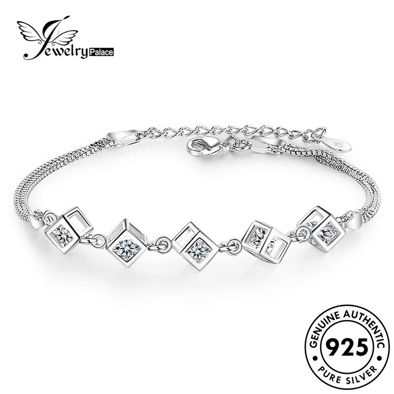 Jewelrypalace 925 Love Perak Wanita Gelang Kubus Kristal Asli B17