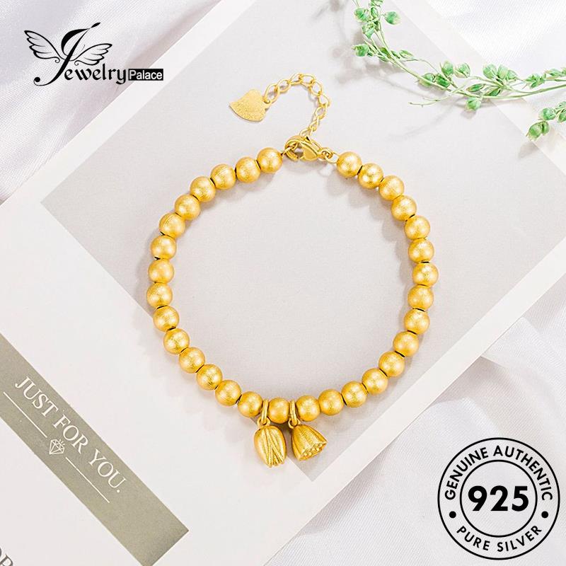 Jewelrypalace Gelang Perak Asli Bulat Wanita925 Gold Vintage Beads Lotus B221