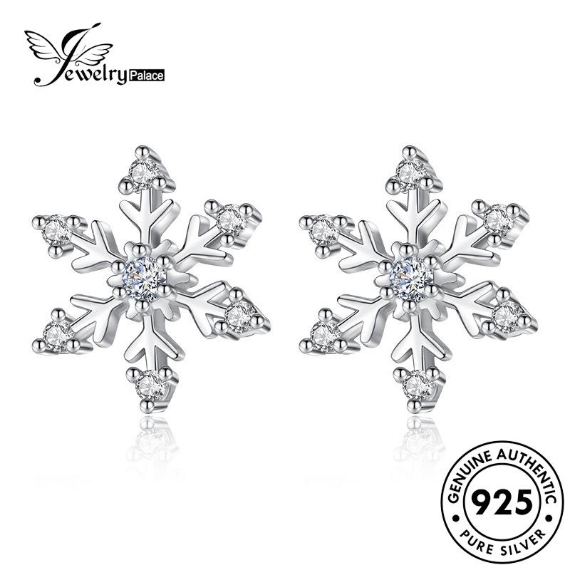 Jewelrypalace Sweet Snowflake Stud Berlian925 Anting Perak Wanita Moissanite Asli E6