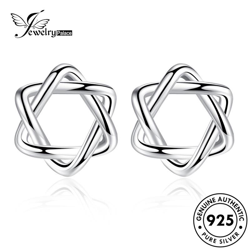 Tempat Perhiasan925 Wanita Perak Asli Simple Stud Anting Hexagram E82