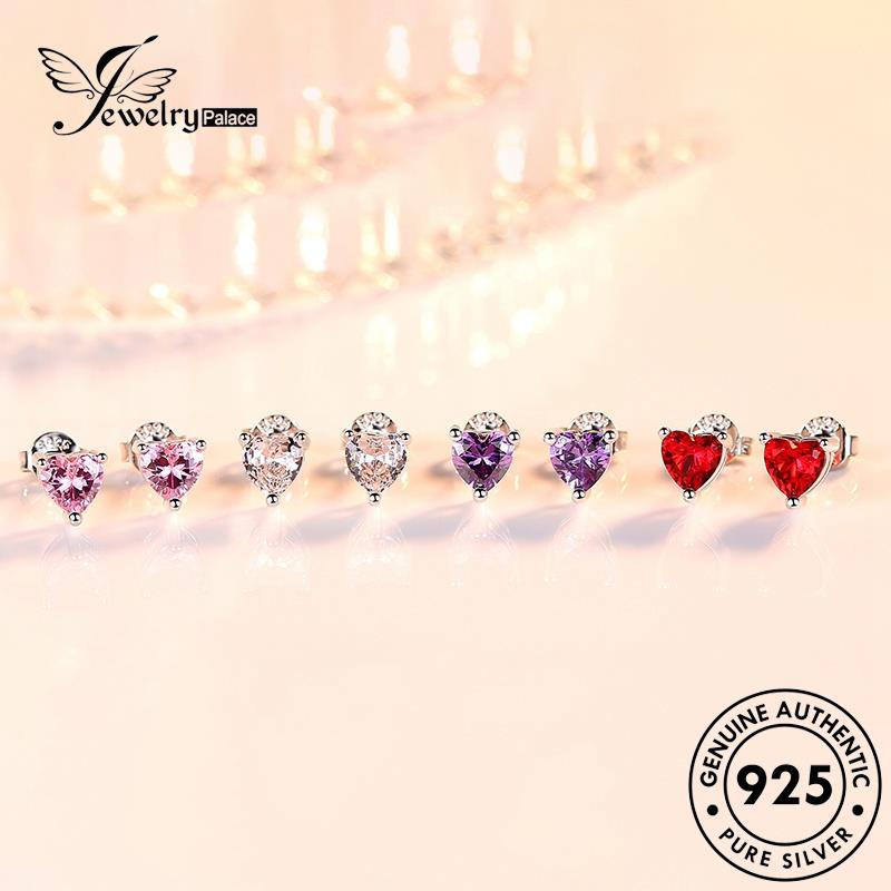 Jewelrypalace Asli925 Perak Berlian Wanita Kristal Kepribadian Stud Pink Love Anting E90