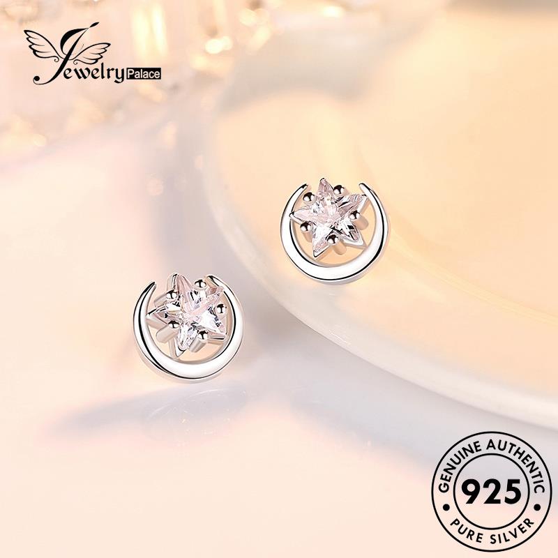 Jewelrypalace Wanita925 Perak Kepribadian Stud Asli Anting Bulan Berlian Moissanite E91