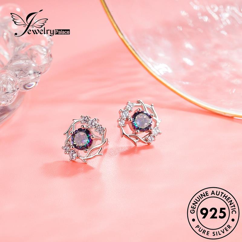 Perhiasanpalace Kepribadian Perak Wanita925 Asli Moonstone Snowflake Stud Earrings Emas E147