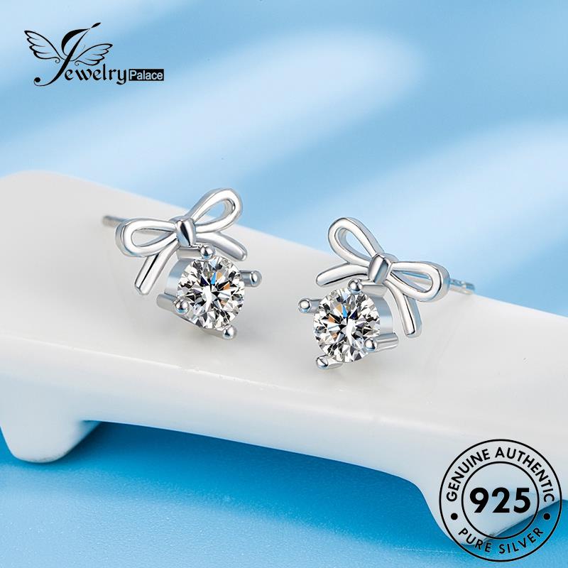 Jewelrypalace Anting Tusuk925 Wanita Lucu Moissanite Berlian Silver Bow Asli E148