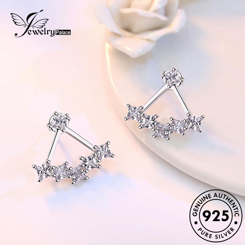 Jewelrypalace Anting925 Stud Persegi Asli Wanita Perak Moissanite Berlian Korea E281