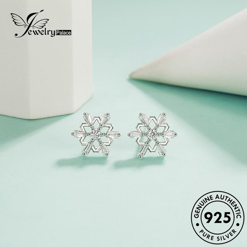 Jewelrypalace925 Snowflake Stud Moissanite Asli Perak Temperamen Anting Berlian Wanita E317