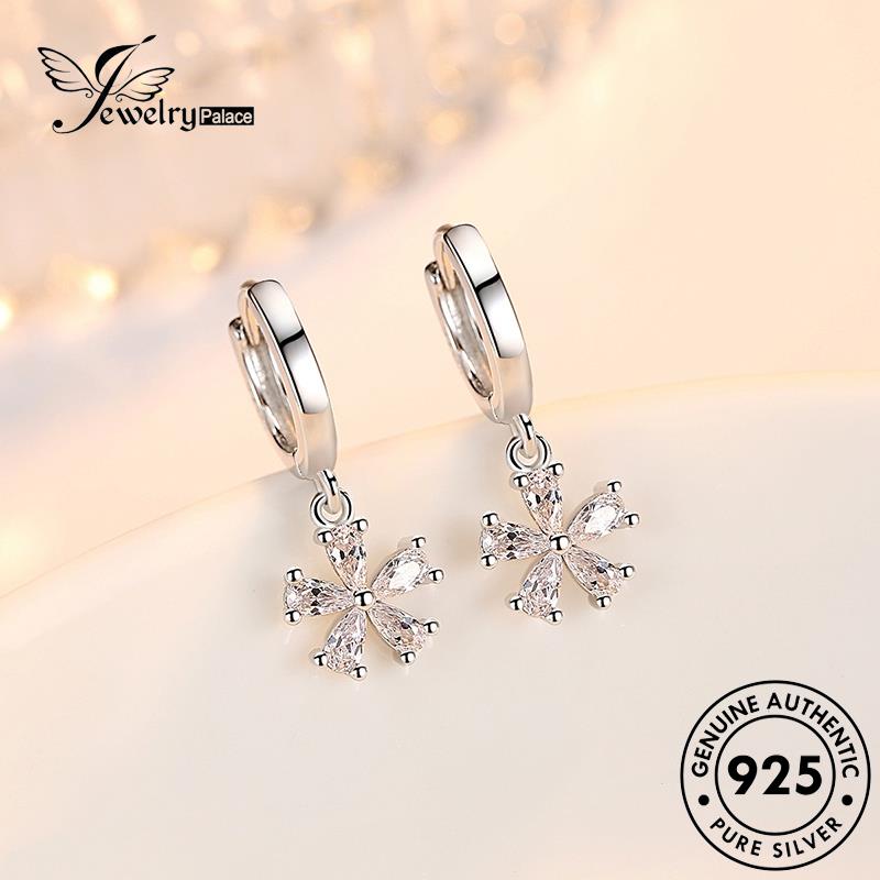 Jewelrypalace Berlian925Bunga Asli Moissanite Anting Wanita Temperamen Hoop Perak E366