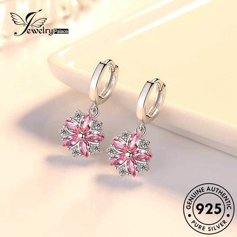 Jewelrypalace Pink925Bunga Berlian Kepribadian Asli Anting Wanita Hoop Perak Kristal E373