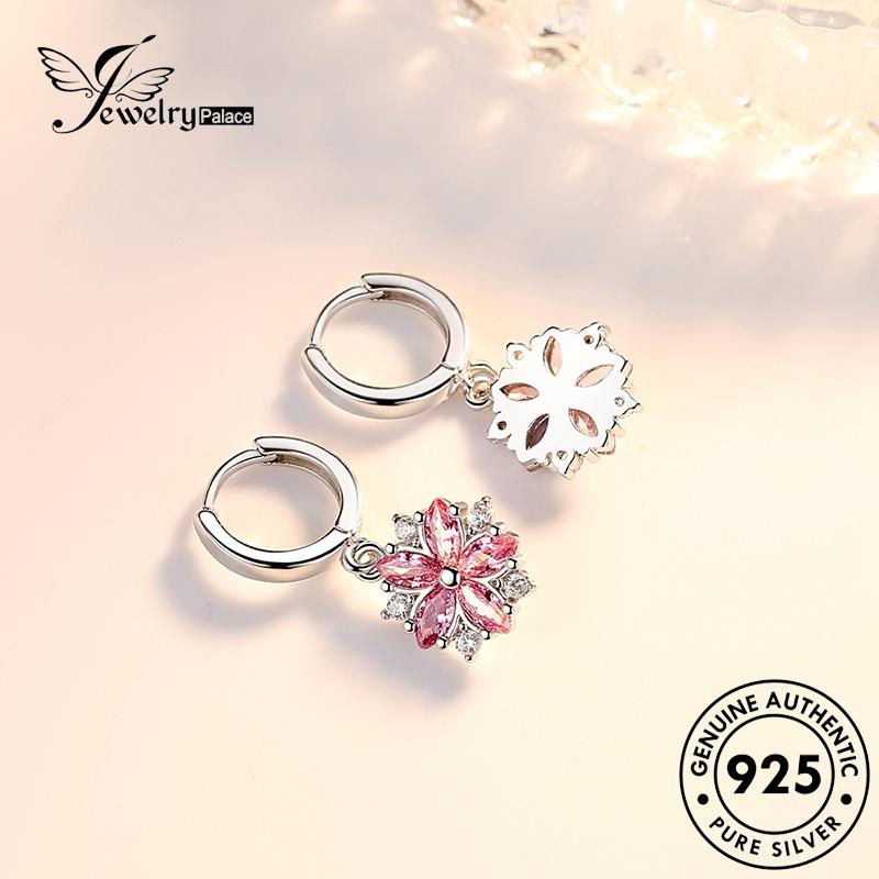 Jewelrypalace Pink925Bunga Berlian Kepribadian Asli Anting Wanita Hoop Perak Kristal E373