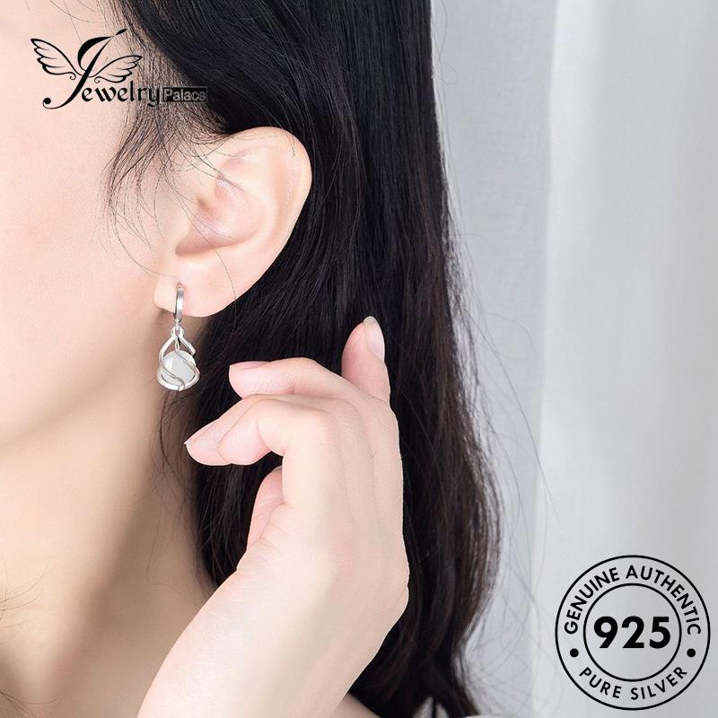 Tempat Perhiasan Wanita Asli Opal Hoop925 Gaya Silver Anting Etnik Retro E378