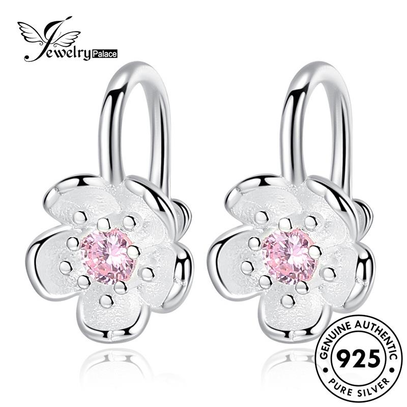 Perhiasantempat Wanita Bunga Anting Asli Berlian Kristal925 Cute Stud Silver Pink E456