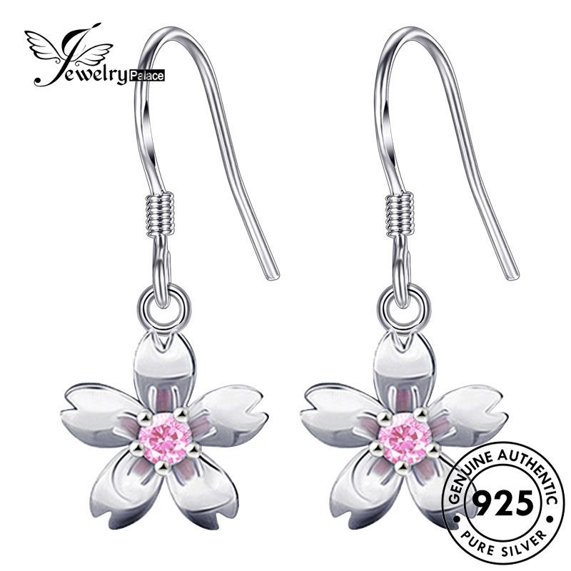 Perhiasantempat Wanita Kristal Asli Anting Sweet Rose Pink Berlian Silver Kait925 E478