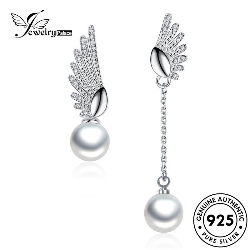 Perhiasantempat Wanita Sayap Anting Simple Mutiara Perak Asli Stud Angel925 E480