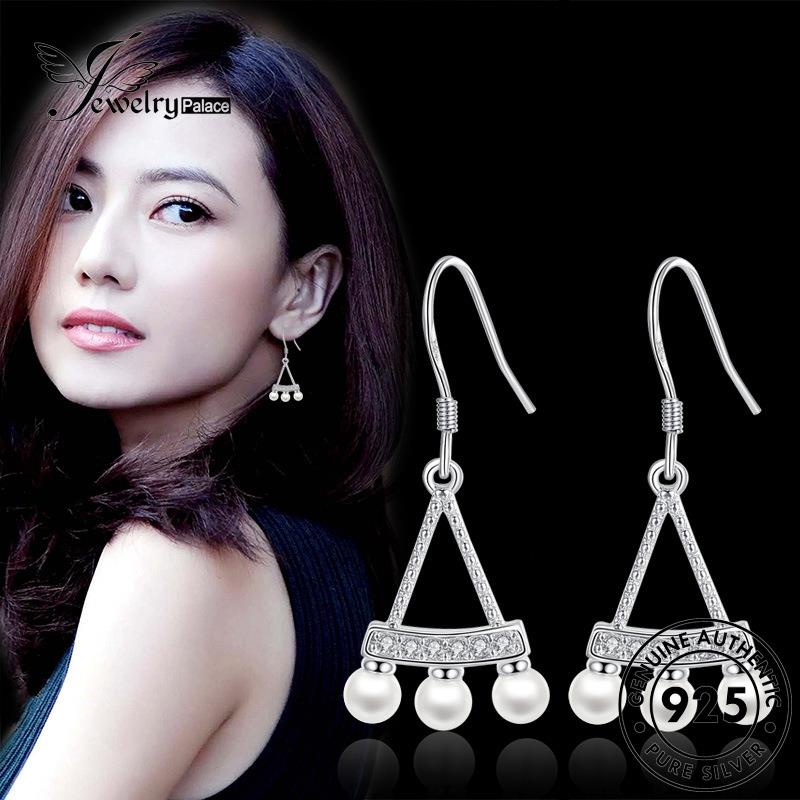 Jewelrypalace Asli Retro Kait925Wanita Mutiara Perak Anting Kipas E596