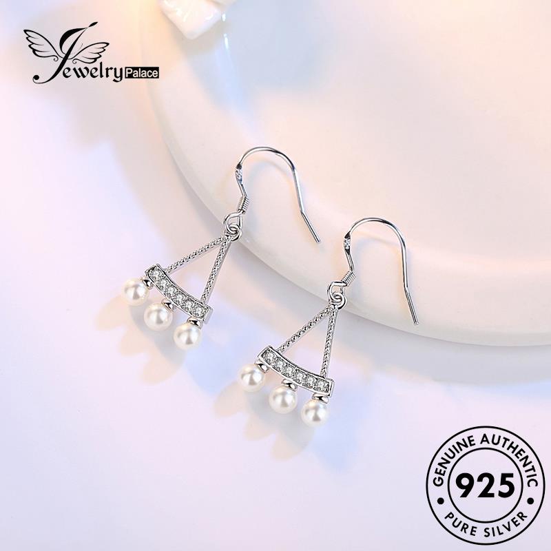 Jewelrypalace Asli Retro Kait925Wanita Mutiara Perak Anting Kipas E596