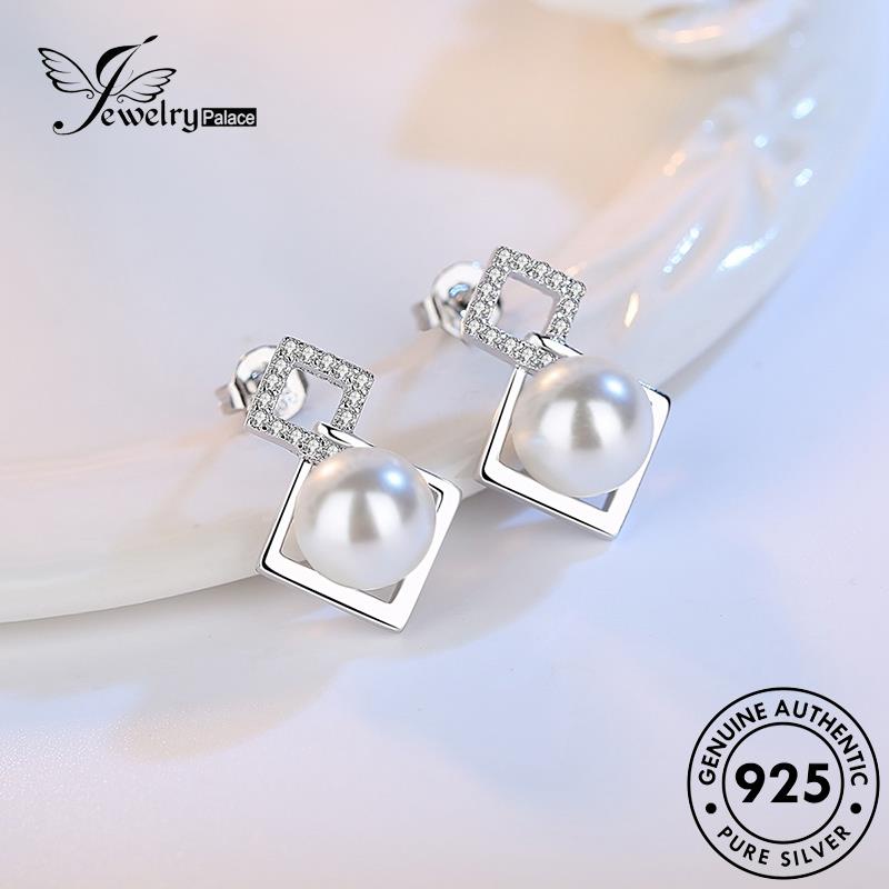 Jewelrypalace925mutiara Stud Anting Persegi Kepribadian Asli Wanita Perak E558