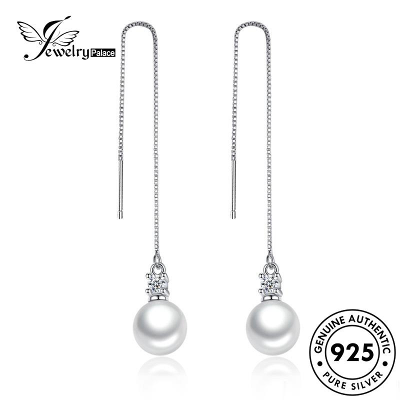 Jewelrypalace Beads Mutiara Shell925 Perak Sederhana Asli Wanita Temperamen Drop Earrings E618