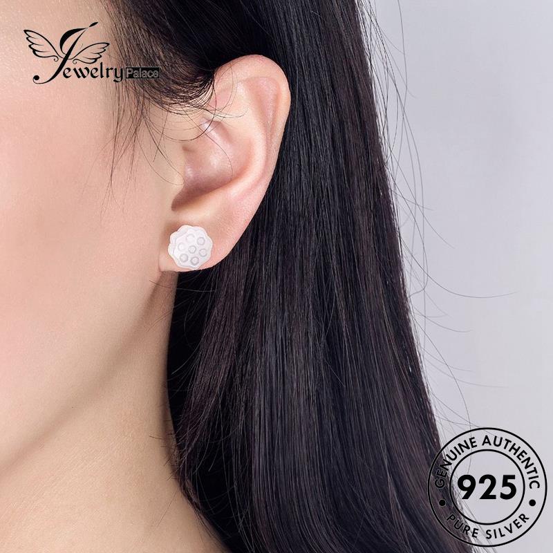 Jewelrypalace Anting Tusuk925 Emas Perak Lotus Giok Asli Wanita Fashion E719