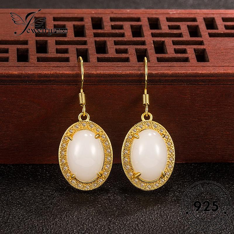 Jewelrypalace Perak Wanita Emas Asli Tetes925 Giok Retro Anting Kait Air E720