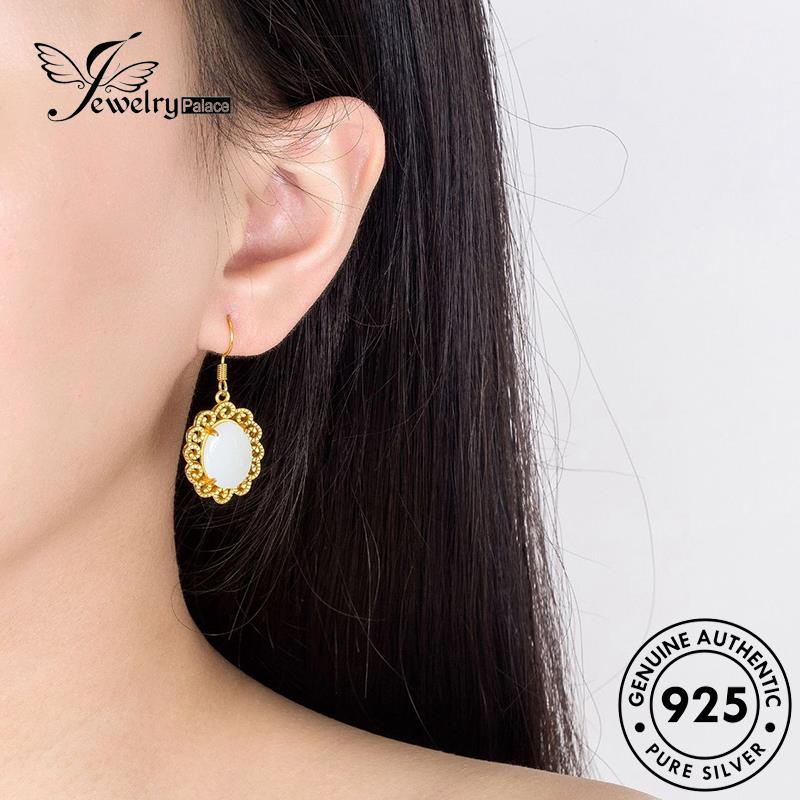 Jewelrypalace Retro Elegant Kait925 Perak Asli Wanita Gold Anting Giok E727