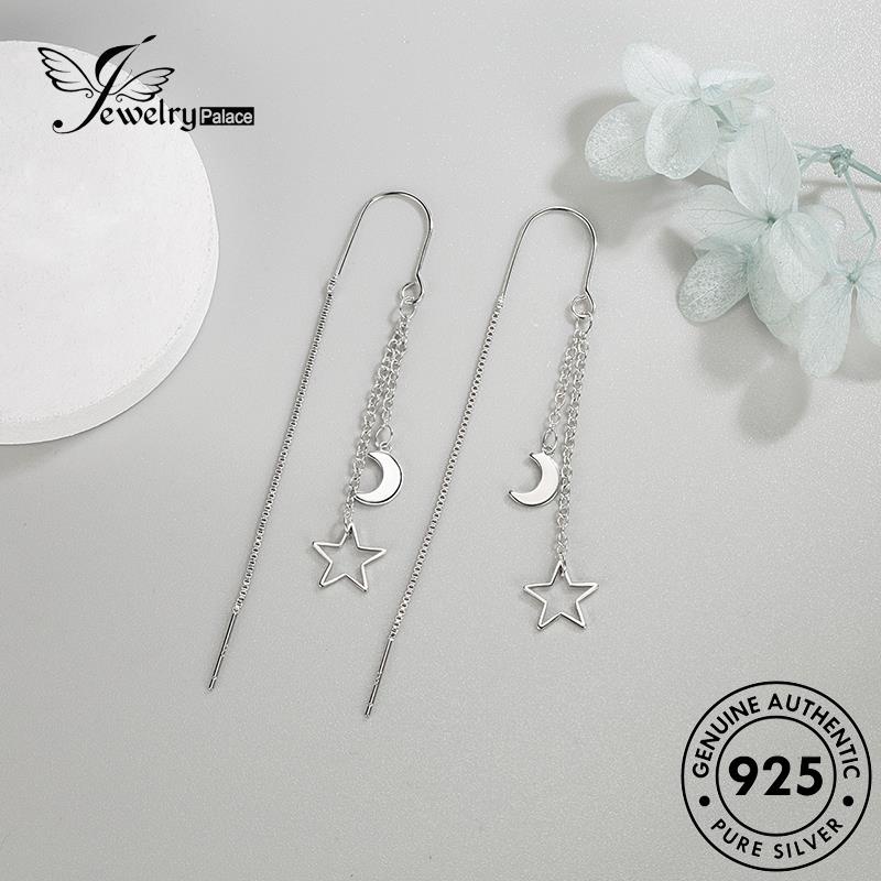 Jewelrypalace Anting Perak925 Anting Drop Moon Wanita Hollow Asli E754