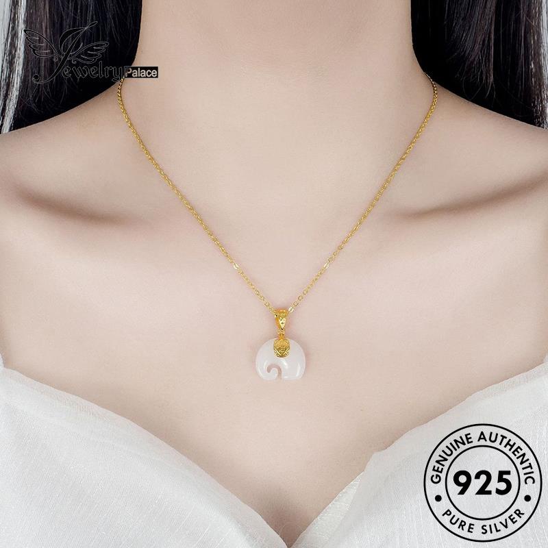 Jewelrypalace Kalung Beruntung Asli Perak925 Wanita Giok Emas Gajah N311