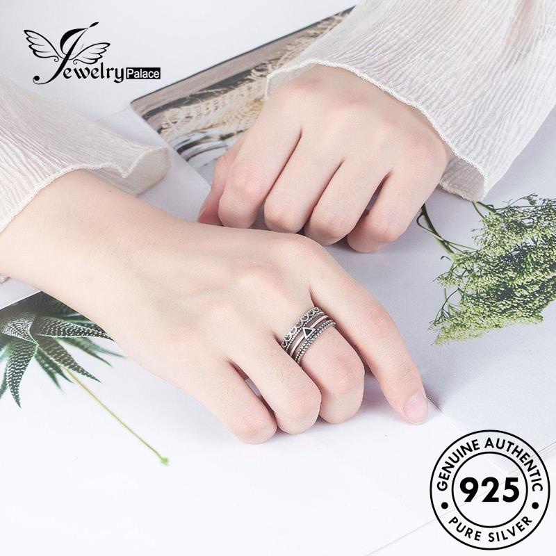 Tempat Perhiasan Wanita Cincin Perak Vintage925 Asli Multilayer R163