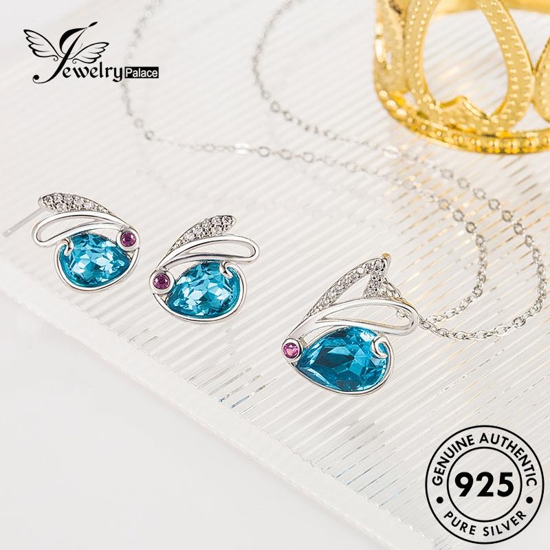 Jewelrypalace925 Kalung Asli Kelinci Lucu Wanita Safir Set Perak S10