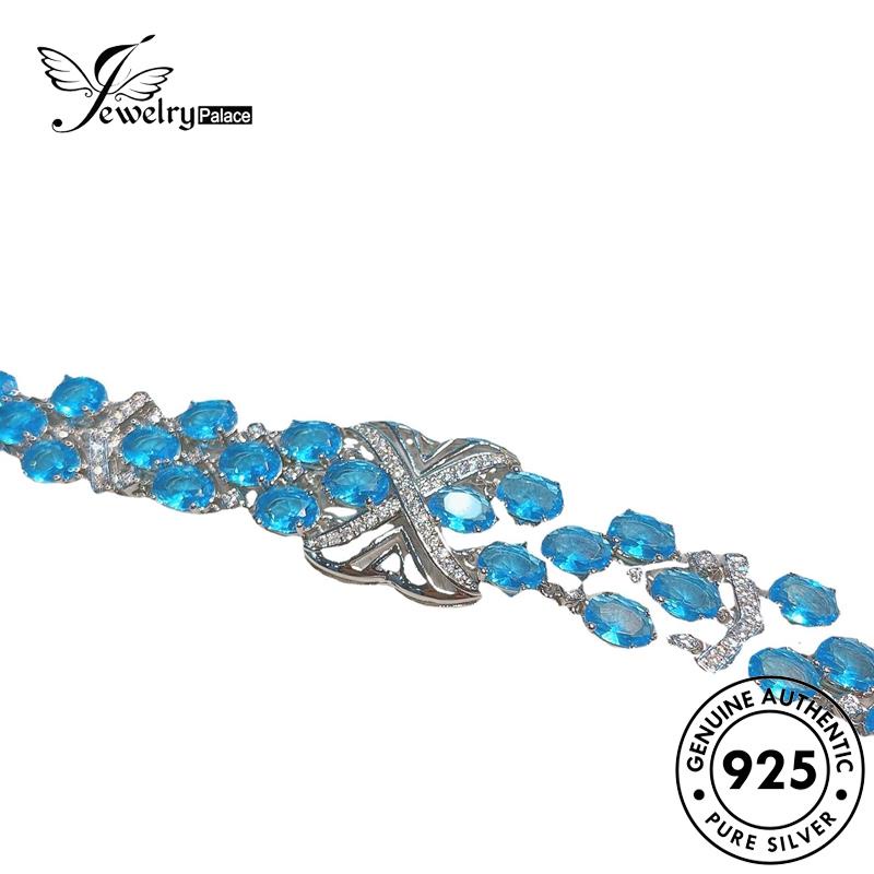 Jewelrypalace 925 Aquamarine Perak Wanita Gelang Persegi Asli B530