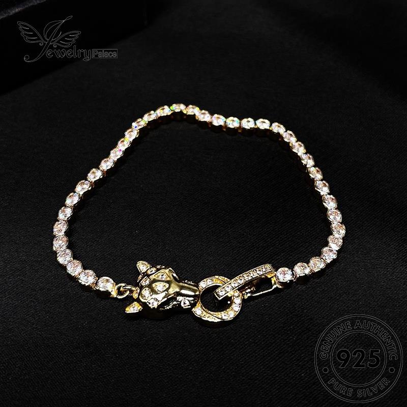 Jewelrypalace Asli925 Kepala Berlian Leopard Gelang Emas Moissanite Perak Wanita B533