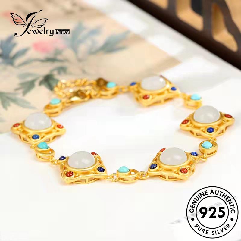 Jewelrypalace Giok Asli925 Perak Gaya Pengadilan Wanita Gelang B579