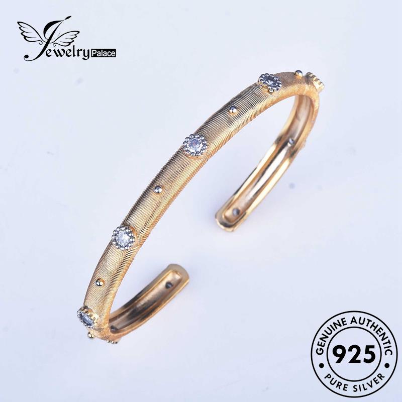 Jewelrypalace Gelang Emas Moissanite Perak Wanita925 Retro Asli Berlian Disikat B559