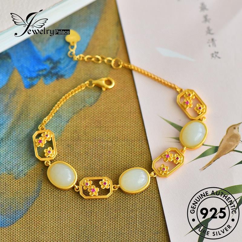 Perhiasantempat Wanita Retro Perak Giok Mekar Asli Gelang925 Peach B564